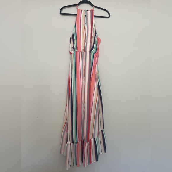 Bailey Blue Halter Dress Striped Multi Color High Low - Medium - Picture 5 of 8